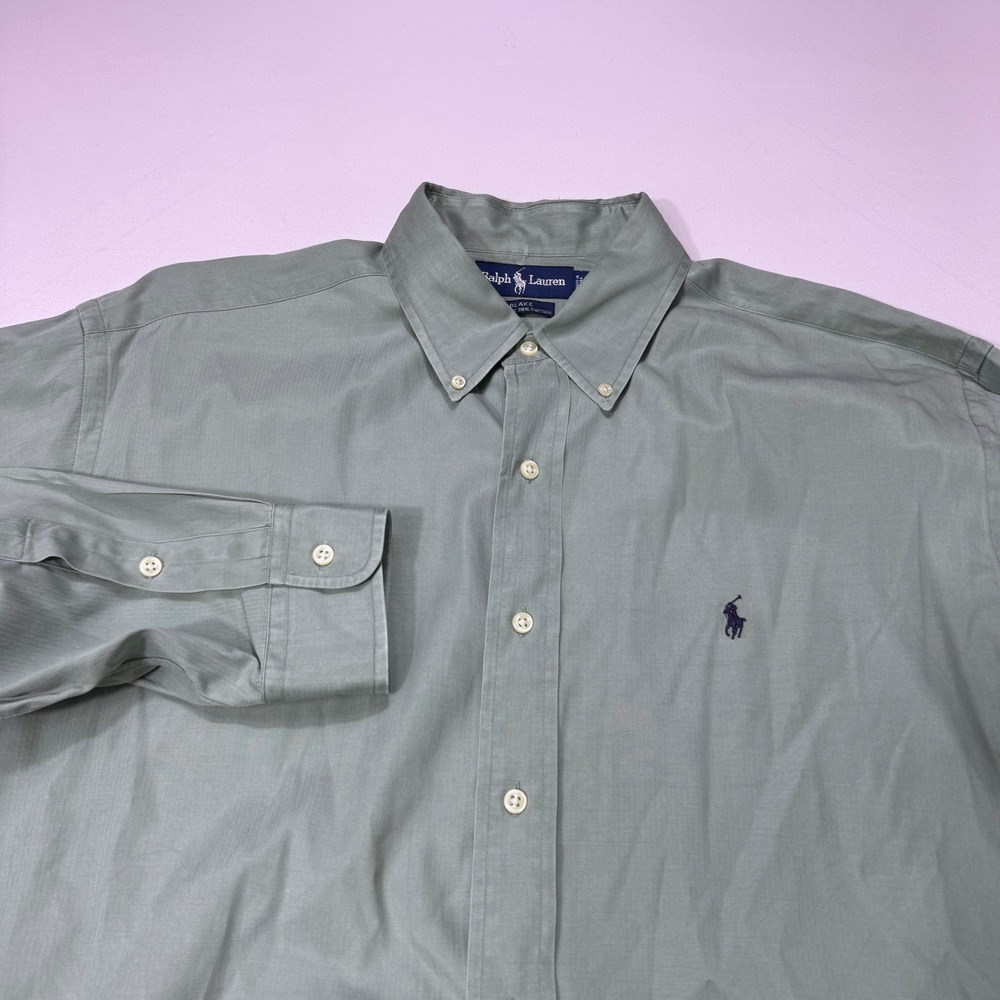 Ralph Lauren Blake Silk Cotton Button Down Shirt Mens Large Green Resort VTG